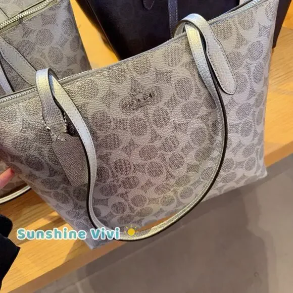 NWT COACH Fiona Zip Tote Bag In Signature Canvas CW396, Gray/Silver - Picture 6 of 8